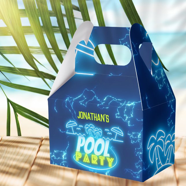 Blue Green Neon Glowing Boys Birthday Pool Party Favour Box (Creator Uploaded)