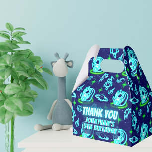 Blue Green Neon Glowing Space Astronaut Rockets Favour Box