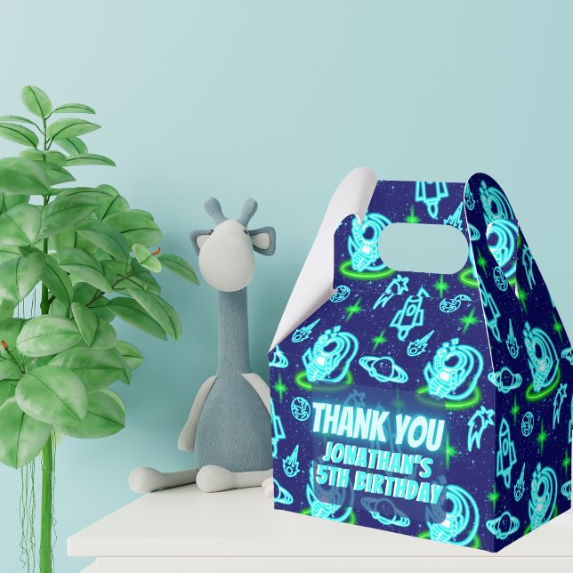 Blue Green Neon Glowing Space Astronaut Rockets Favour Box (Creator Uploaded)