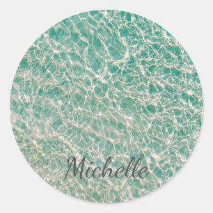 Blue Green Ocean Summer Beach Waves Custom Classic Round Sticker