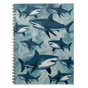 Blue Green Ocean Summer Beach Waves shark fish Notebook