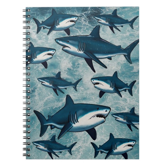 Blue Green Ocean Summer Beach Waves  shark fish Notebook (Front)