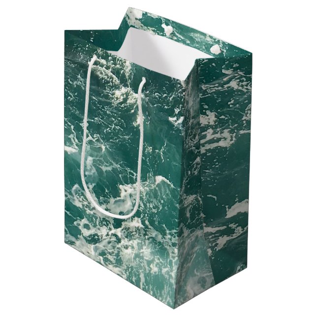 Blue Green Ocean Waves Medium Gift Bag (Front Angled)