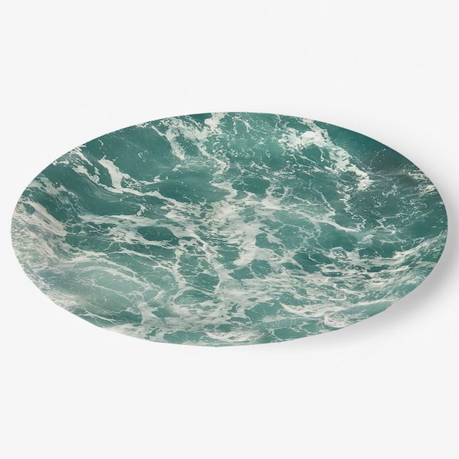 Blue Green Ocean Waves Paper Plate (Angled)