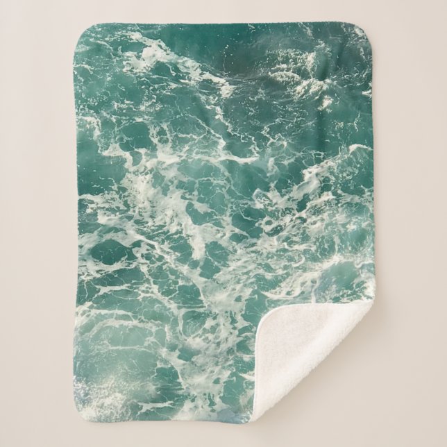 Blue Green Ocean Waves Sherpa Blanket (Front)