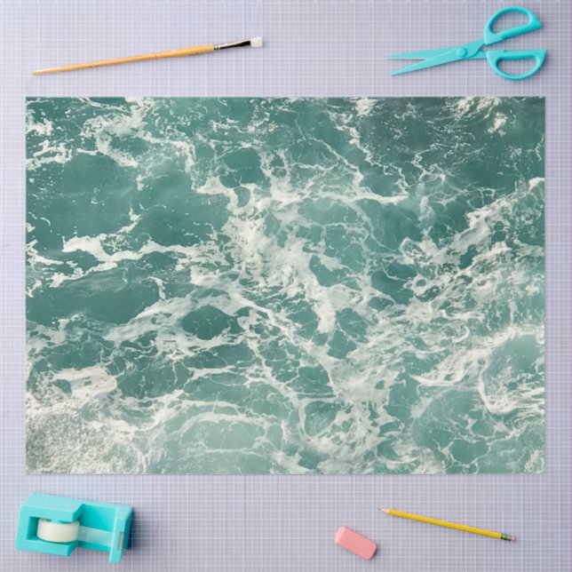 Blue Green Ocean Waves Tissue Paper (Craft)