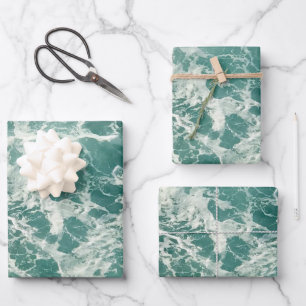 Blue Green Ocean Waves Wrapping Paper Sheet