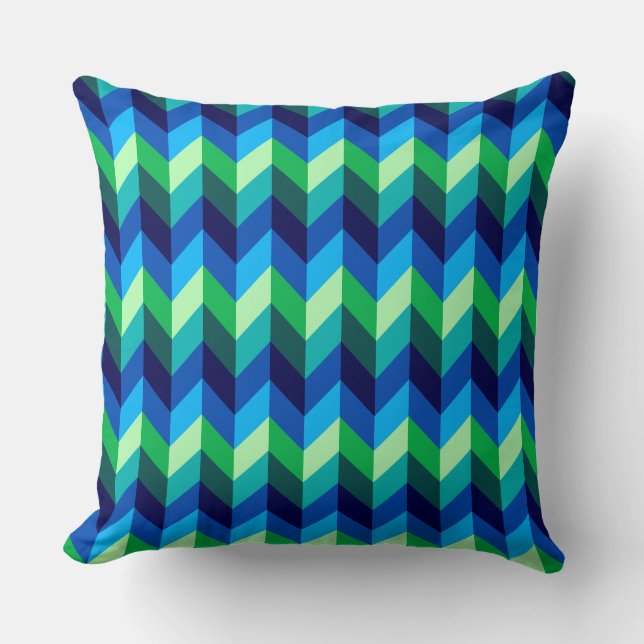 Blue Green Ombre Chevrons Big Throw Pillow (Front)
