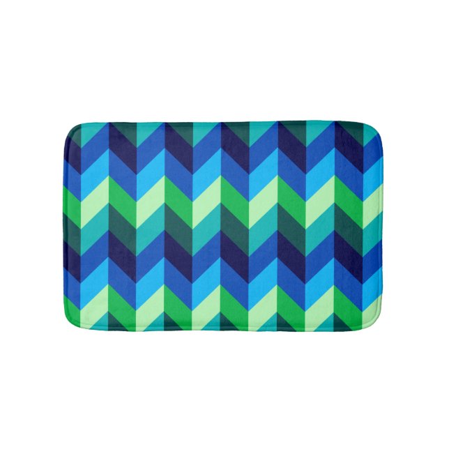 Blue Green Ombre Chevrons Small Bath Mat (Front)