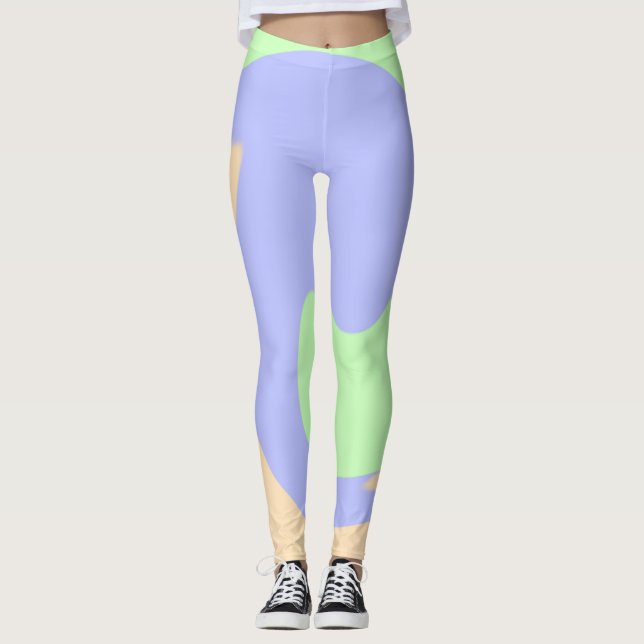 Blue green ombre fluid marble boho bold pattern  leggings (Front)
