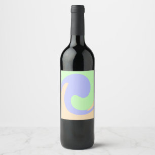 Blue green ombre fluid marble boho bold pattern wine label