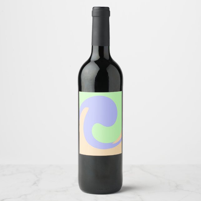 Blue green ombre fluid marble boho bold pattern  wine label (Front)
