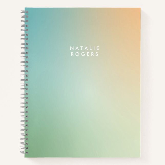 Blue Green Ombre Gradient Abstract Name Notebook (Front)