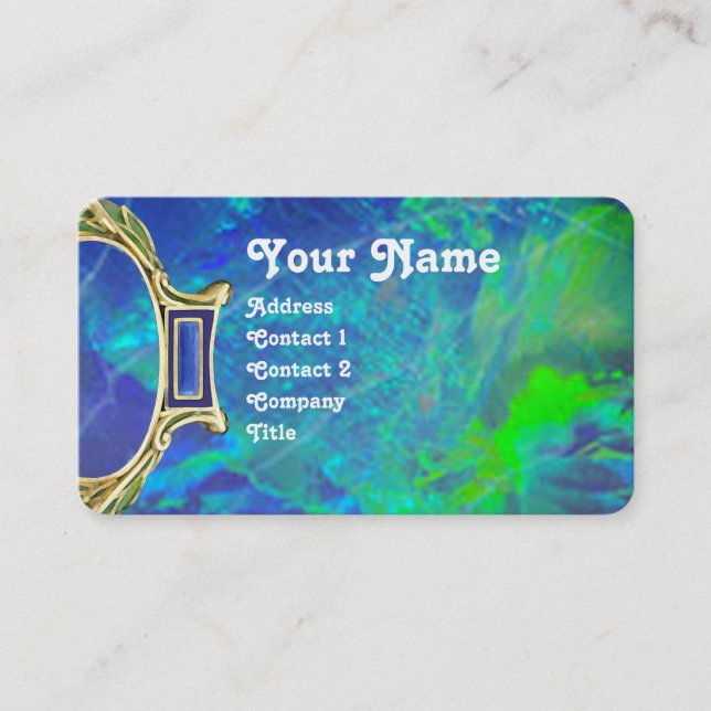 BLUE GREEN OPAL ,ART NOUVEAU GOLD JEWEL MONOGRAM BUSINESS CARD (Front)