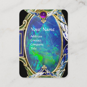 BLUE GREEN OPAL ,ART NOUVEAU GOLD JEWEL MONOGRAM BUSINESS CARD