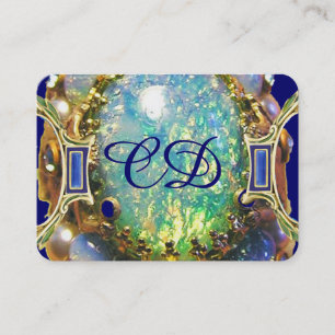 BLUE GREEN OPAL ,ART NOUVEAU GOLD JEWEL MONOGRAM BUSINESS CARD