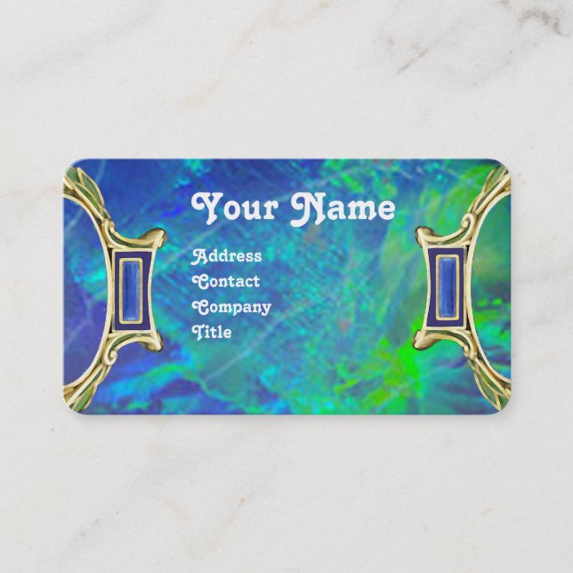 BLUE GREEN OPAL ,ART NOUVEAU GOLD JEWEL MONOGRAM BUSINESS CARD (Front)