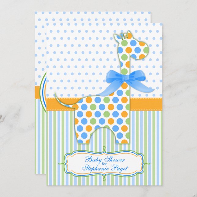 Blue Green Orange Giraffe Baby Shower Invitation (Front/Back)