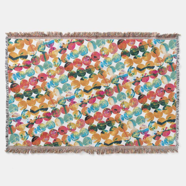 Blue Green Orange Grunge Circle Abstract Modern Throw Blanket (Front)