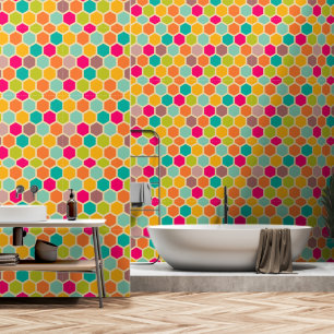 Blue Green Orange honeycomb hexagon peel and stick Wallpaper