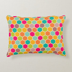 Blue Green Orange honeycomb hexagon retro Decorative Cushion