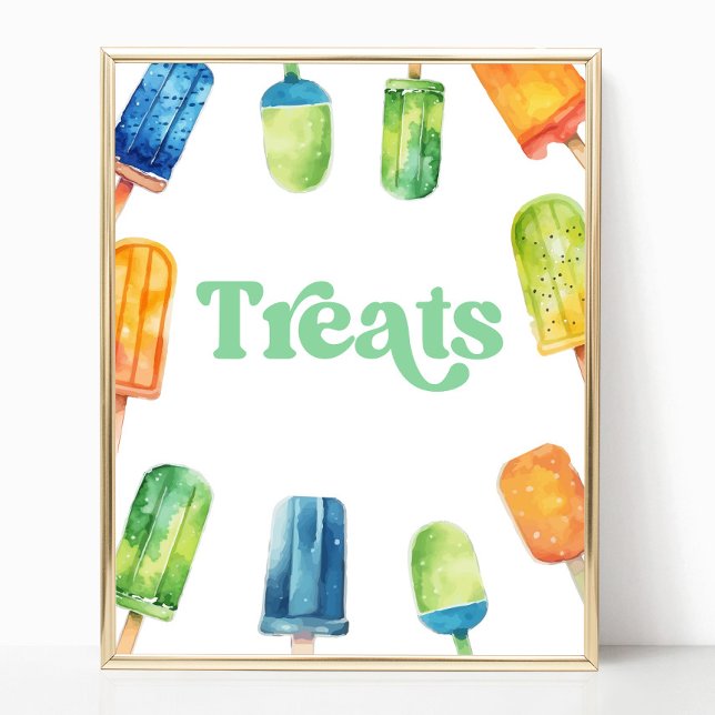 Blue Green Orange Popsicle Party Treats Table Sign (Creator Uploaded)