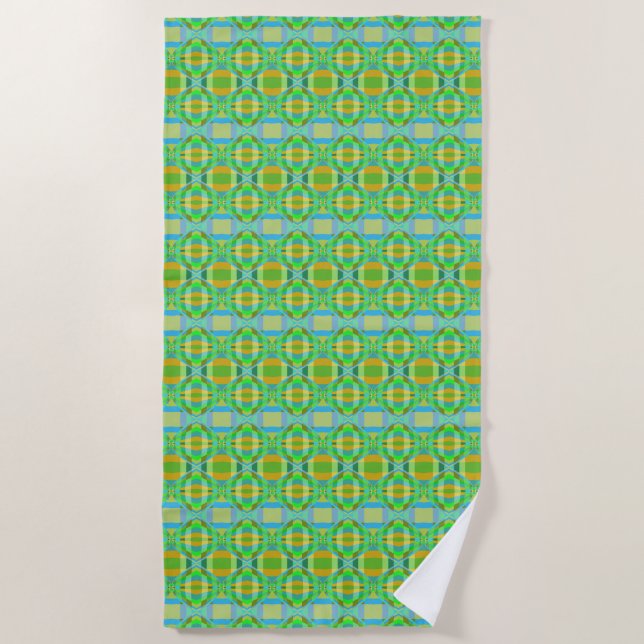 Blue Green Orange Purple Creamy Lattice Pattern  Beach Towel (Front)