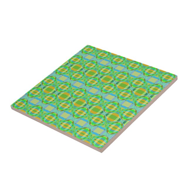 Blue Green Orange Purple Creamy Lattice Pattern  Ceramic Tile (Side)