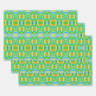Blue Green Orange Purple Creamy Lattice Pattern  Wrapping Paper Sheet