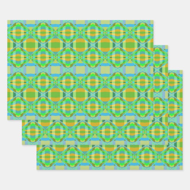 Blue Green Orange Purple Creamy Lattice Pattern  Wrapping Paper Sheet (Set)