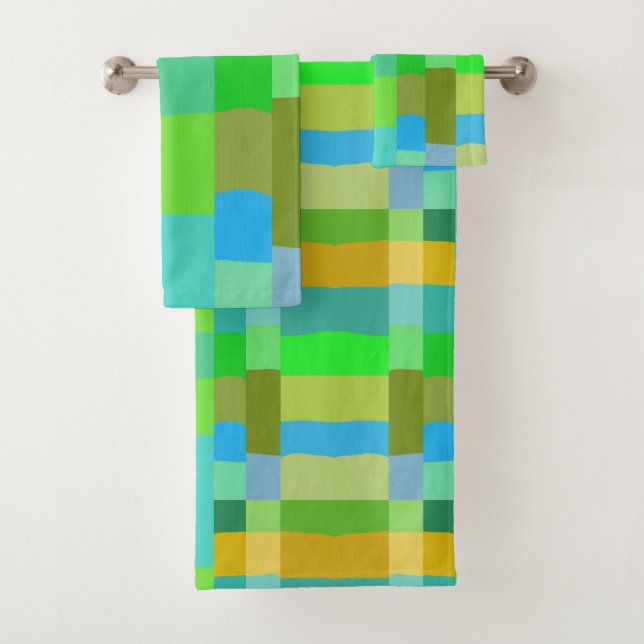 Blue Green Orange Purple Creamy Pattern Abstract Bath Towel Set (Insitu)