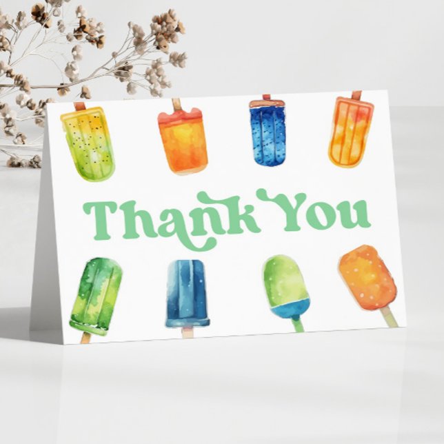 Blue Green Orange Retro Popsicle Birthday Party Thank You Card (Creator Uploaded)