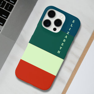 Blue, Green Orange Stripes Pattern Personalised iPhone 16 Pro Case
