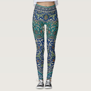 Blue Green Orange Teal Ornate Arabic Pattern Leggings