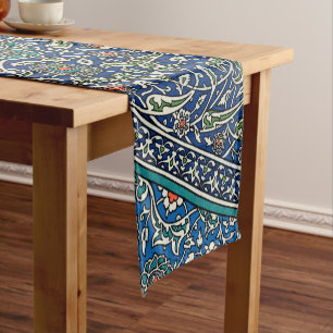 Blue Green Orange Teal Ornate Arabic Pattern Short Table Runner