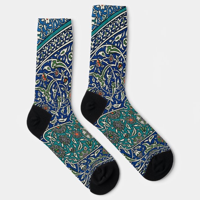 Blue Green Orange Teal Ornate Arabic Pattern Socks (Right)