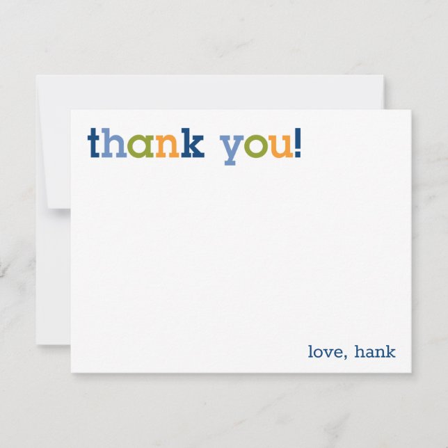 Blue, Green & Orange Thank You Note Card (Front)