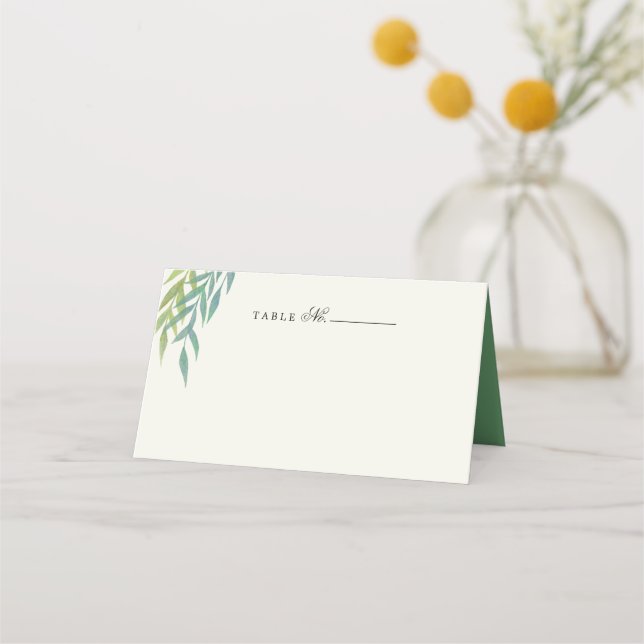 Blue Green Painted Branch Table Number Place Card (Front)