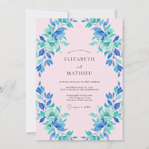 Blue Green Painterly Bloom Wedding Invitation