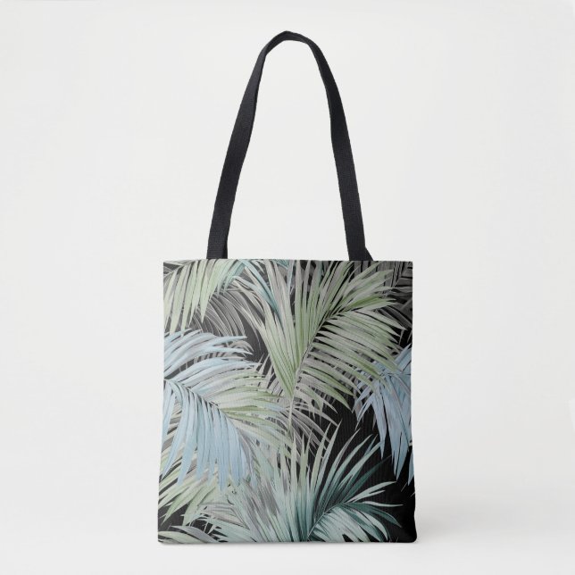 Blue Green Palm Leaves Tote Bag (Front)