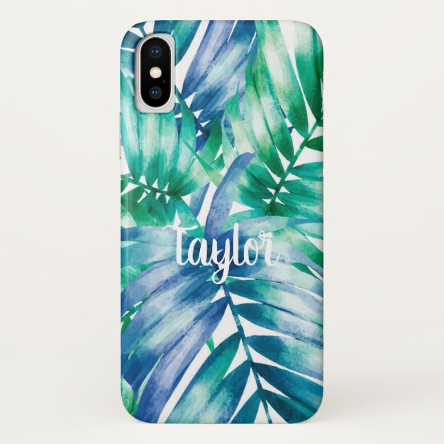 Blue & Green Palm Print iPhone X Case (Back)