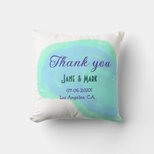 Blue green pastel thank you add couple name date cushion