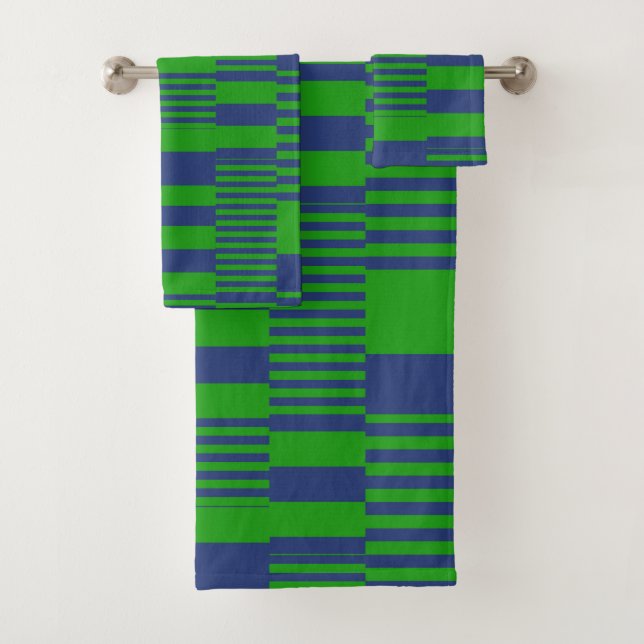 Blue Green Patchwork Stripes Design  Bath Towel Set (Insitu)