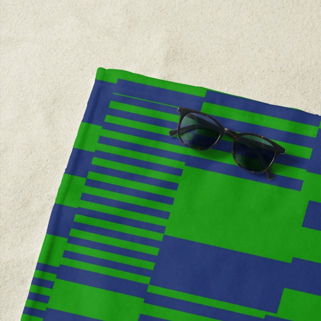 Blue Green Patchwork Stripes Design  Beach Towel (In Situ)