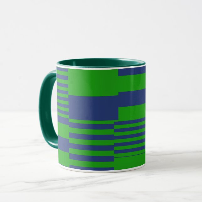 Blue Green Patchwork Stripes Design  Mug (Front Left)