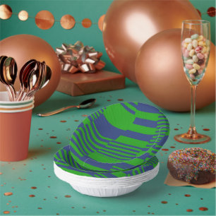 Blue Green Patchwork Stripes Design  Paper Plate