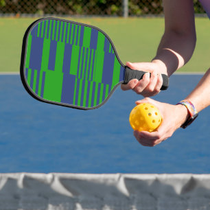 Blue Green Patchwork Stripes Design  Pickleball Paddle