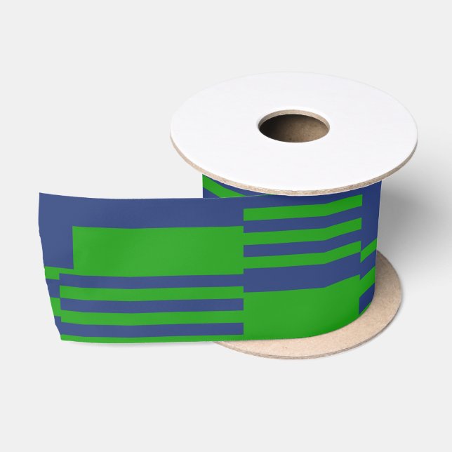 Blue Green Patchwork Stripes Design  Satin Ribbon (Spool)