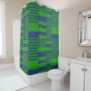 Blue Green Patchwork Stripes Design Shower Curtain