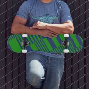 Blue Green Patchwork Stripes Design  Skateboard